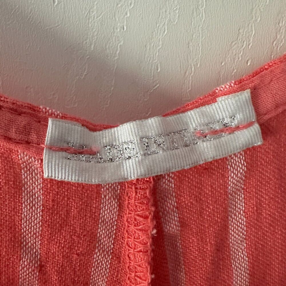 Made in Italy Linen Striped Romper Jumpsuit Coral Pink Tie Strap Boho Resort M/L - Picture 3 of 8